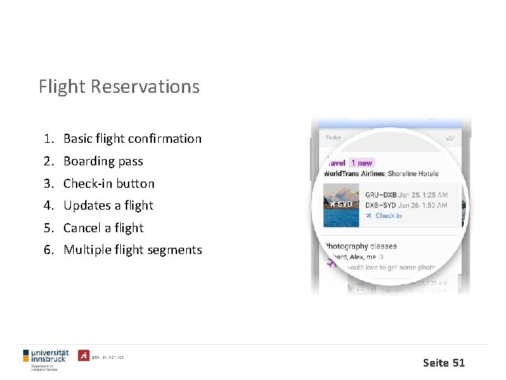 Flight Reservations 1. Basic flight confirmation 2. Boarding pass 3. Check-in button 4. Updates