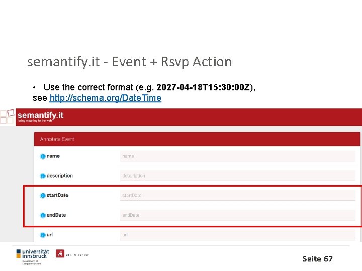 semantify. it - Event + Rsvp Action • Use the correct format (e. g.