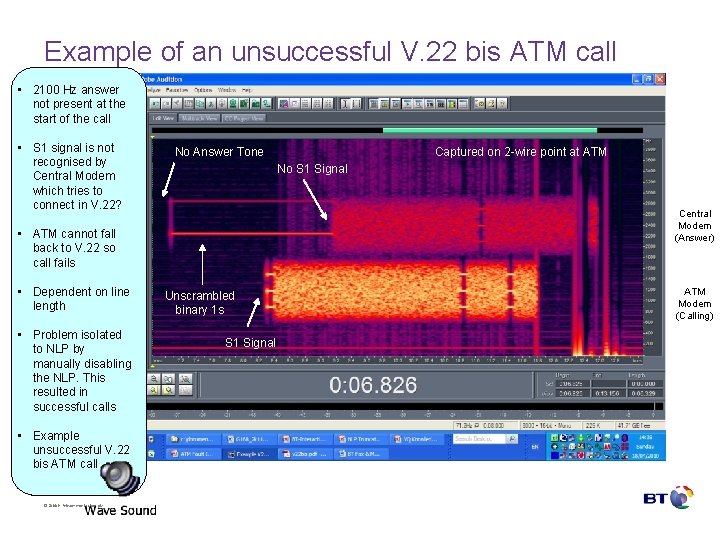 Example of an unsuccessful V. 22 bis ATM call • 2100 Hz answer not