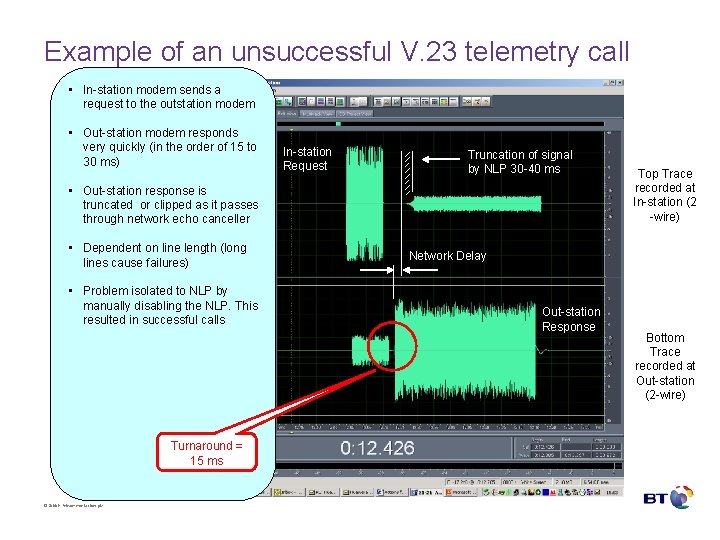 Example of an unsuccessful V. 23 telemetry call • In-station modem sends a request