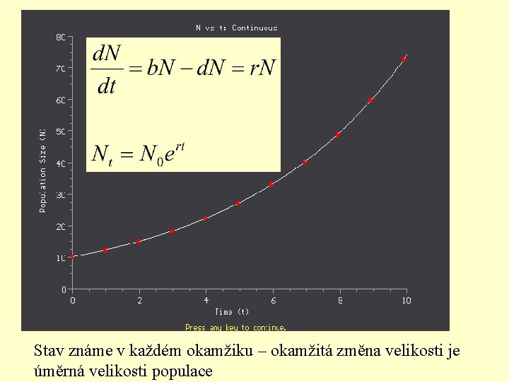 Stav známe v každém okamžiku – okamžitá změna velikosti je úměrná velikosti populace 