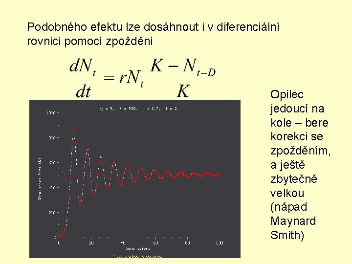 Podobného efektu lze dosáhnout i v diferenciální rovnici pomocí zpoždění Opilec jedoucí na kole