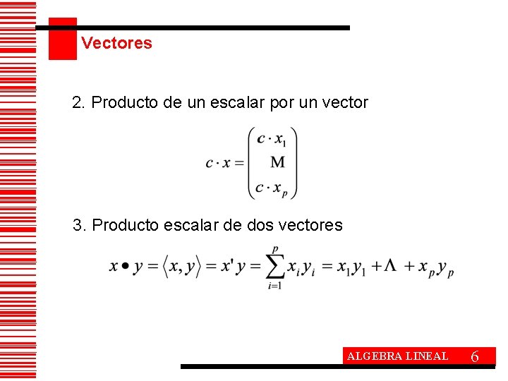 Vectores 2. Producto de un escalar por un vector 3. Producto escalar de dos