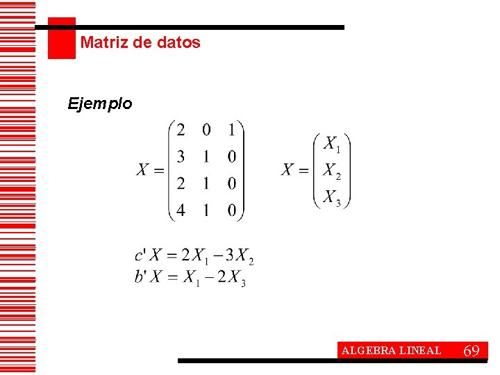 Matriz de datos Ejemplo ALGEBRA LINEAL 69 