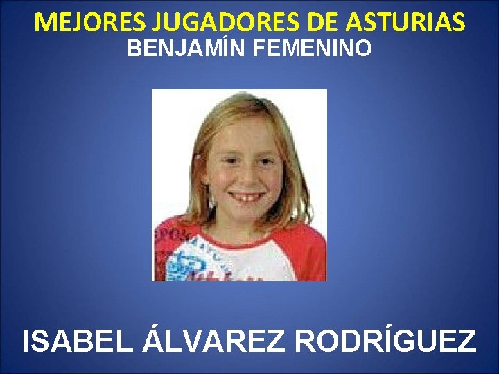 MEJORES JUGADORES DE ASTURIAS BENJAMÍN FEMENINO ISABEL ÁLVAREZ RODRÍGUEZ 