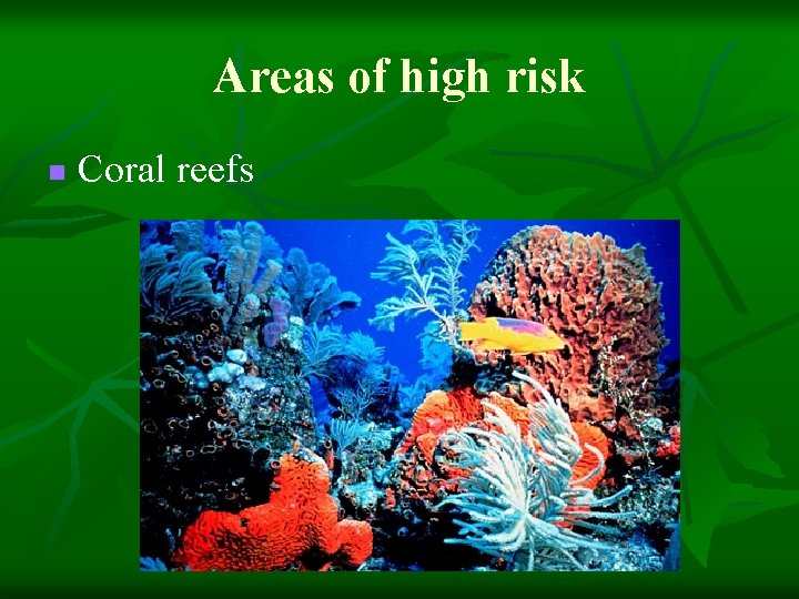 Areas of high risk n Coral reefs 