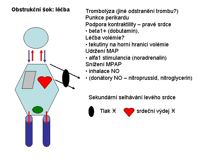 Obstrukční šok: léčba Trombolýza (jiné odstranění trombu? ) Punkce perikardu Podpora kontraktility – pravé