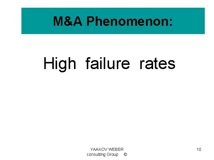 M&A Phenomenon: High failure rates YAAKOV WEBER consulting Group © 10 