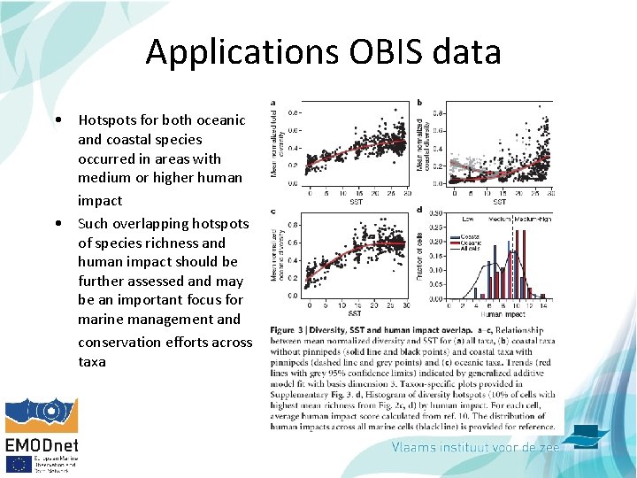 Applications OBIS data • Hotspots for both oceanic and coastal species occurred in areas