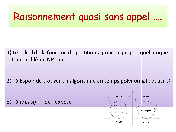 Raisonnement quasi sans appel …. 1) Le calcul de la fonction de partition Z