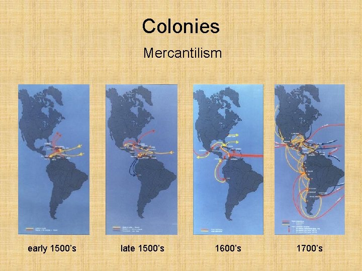 Colonies Mercantilism early 1500’s late 1500’s 1600’s 1700’s 