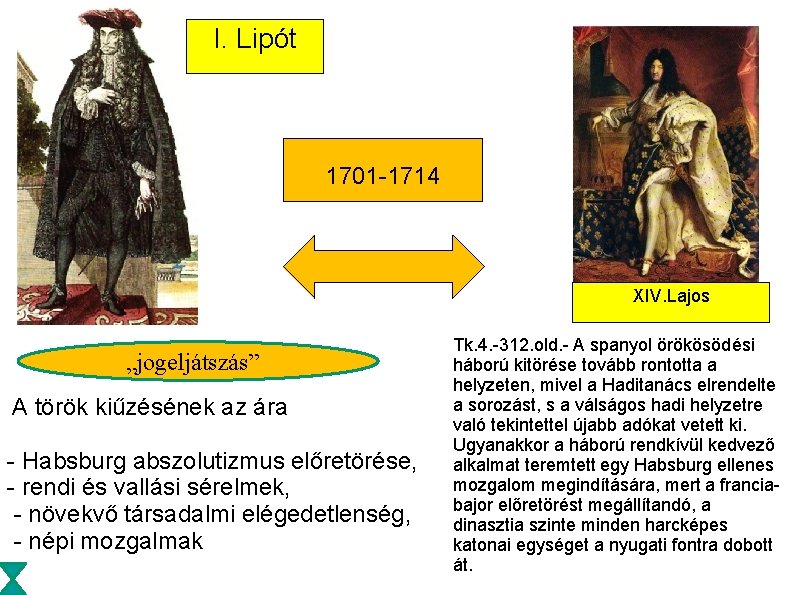 I. Lipót 1701 1714 XIV. Lajos „jogeljátszás” A török kiűzésének az ára Habsburg abszolutizmus