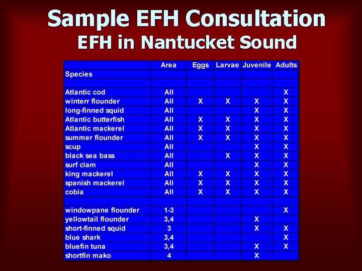 Sample EFH Consultation EFH in Nantucket Sound 