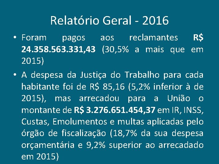 Relatório Geral - 2016 • Foram pagos aos reclamantes R$ 24. 358. 563. 331,