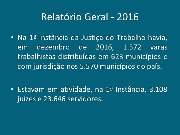 Relatório Geral - 2016 • Na 1ª Instância da Justiça do Trabalho havia, em