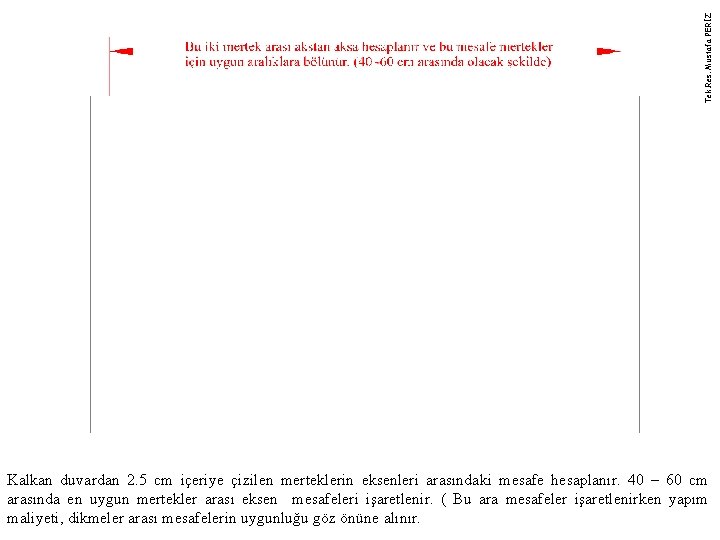 Tek. Res. Mustafa PERİZ Kalkan duvardan 2. 5 cm içeriye çizilen merteklerin eksenleri arasındaki