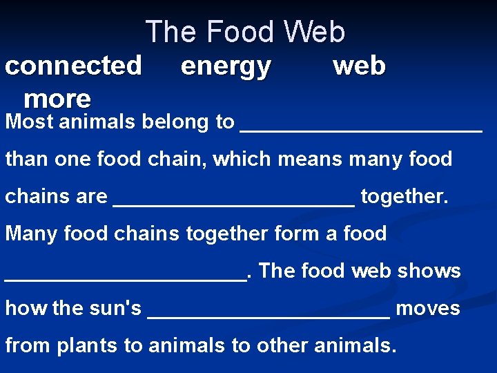 connected more The Food Web energy web Most animals belong to ___________ than one