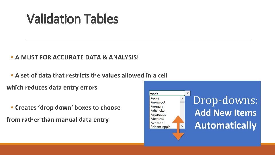 Validation Tables at are they? • A MUST FOR ACCURATE DATA & ANALYSIS! •