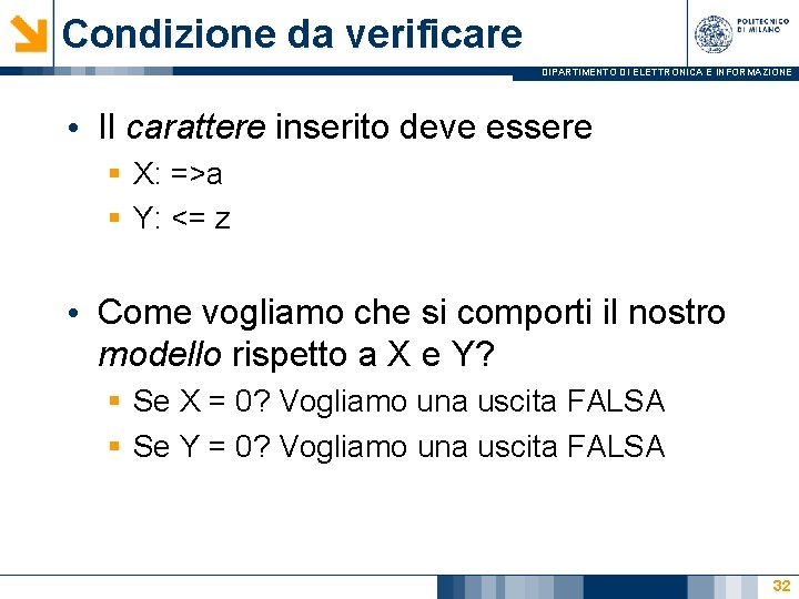 Condizione da verificare DIPARTIMENTO DI ELETTRONICA E INFORMAZIONE • Il carattere inserito deve essere