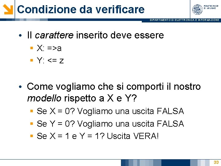 Condizione da verificare DIPARTIMENTO DI ELETTRONICA E INFORMAZIONE • Il carattere inserito deve essere