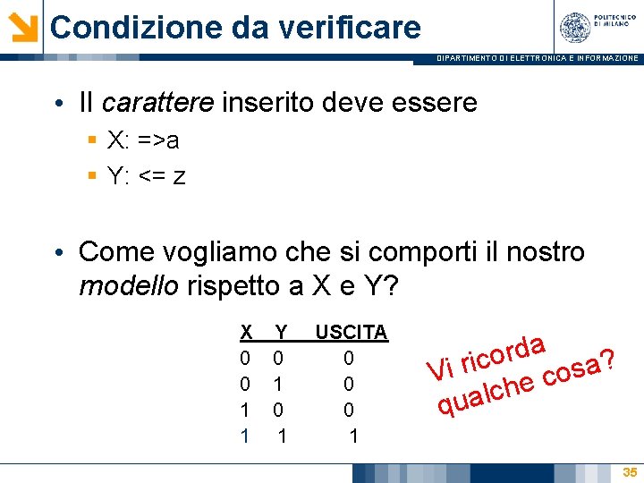 Condizione da verificare DIPARTIMENTO DI ELETTRONICA E INFORMAZIONE • Il carattere inserito deve essere