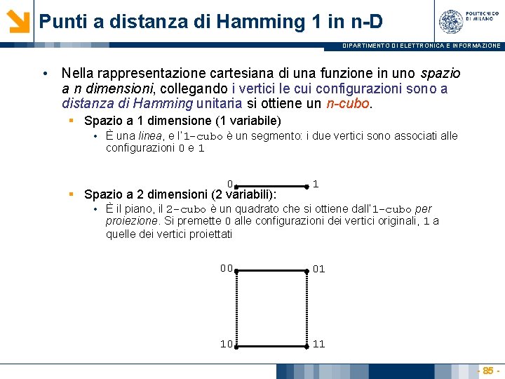 Punti a distanza di Hamming 1 in n-D DIPARTIMENTO DI ELETTRONICA E INFORMAZIONE •