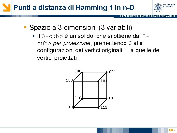 Punti a distanza di Hamming 1 in n-D DIPARTIMENTO DI ELETTRONICA E INFORMAZIONE §