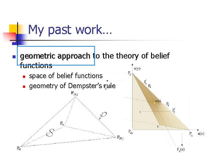 My past work… n geometric approach to theory of belief functions n n space