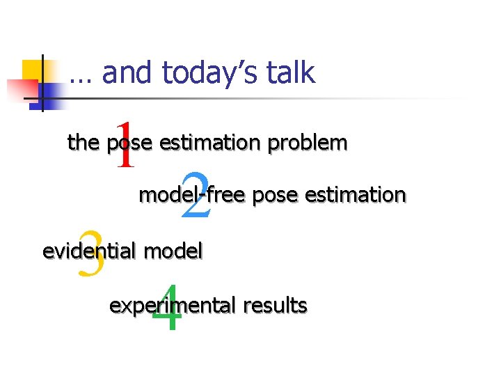 … and today’s talk 1 the pose estimation problem 2 model-free pose estimation 3