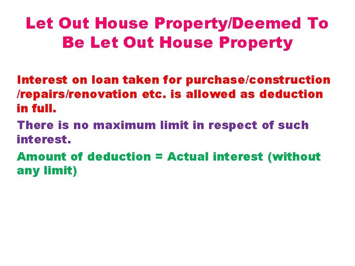 Let Out House Property/Deemed To Be Let Out House Property Interest on loan taken