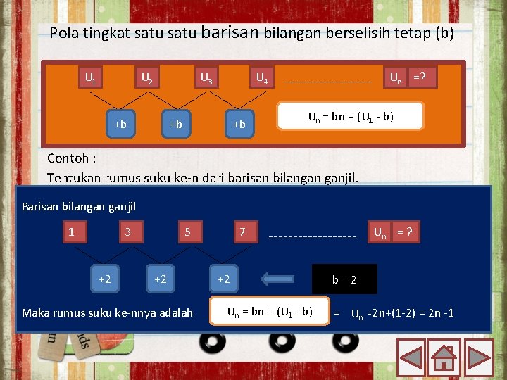 Pola tingkat satu barisan bilangan berselisih tetap (b) U 1 U 2 U 3