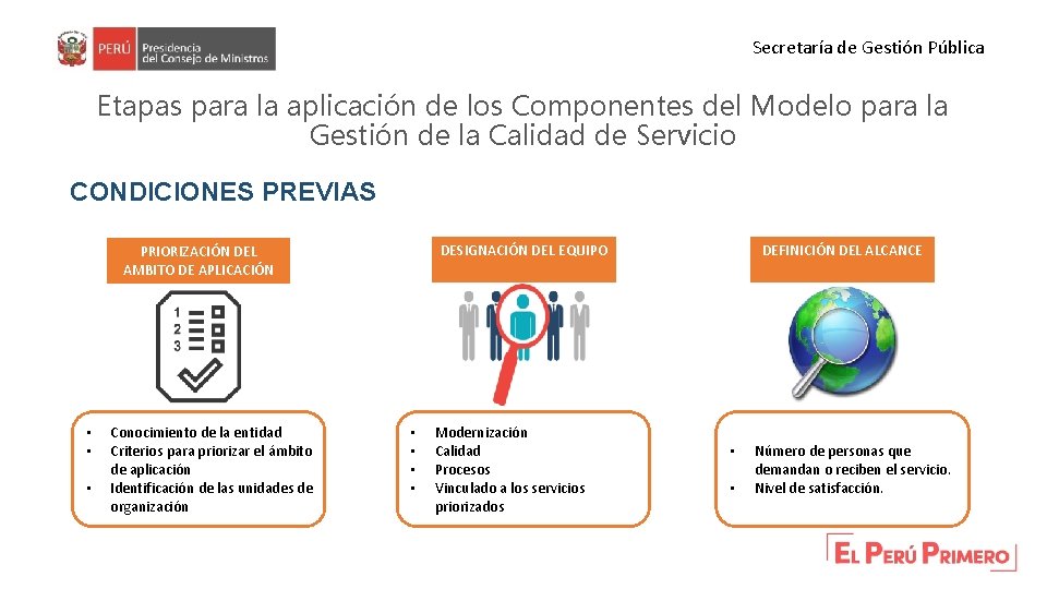Secretaría de Gestión Pública Etapas para la aplicación de los Componentes del Modelo para