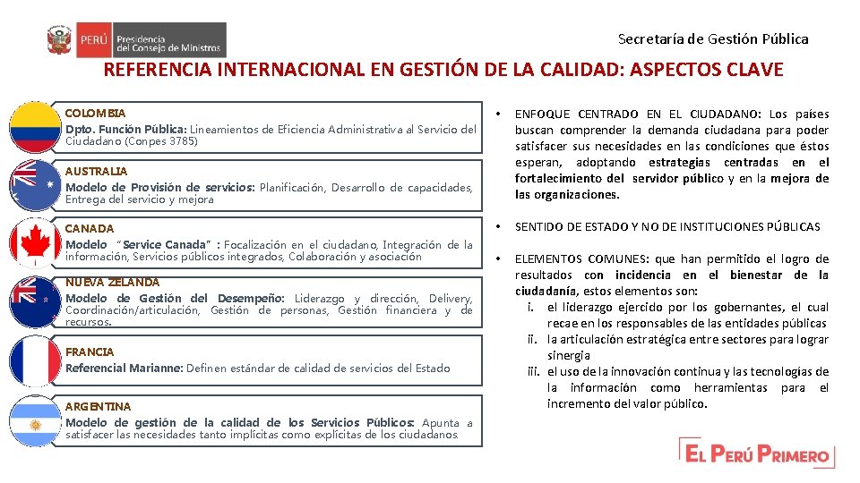 Secretaría de Gestión Pública REFERENCIA INTERNACIONAL EN GESTIÓN DE LA CALIDAD: ASPECTOS CLAVE COLOMBIA