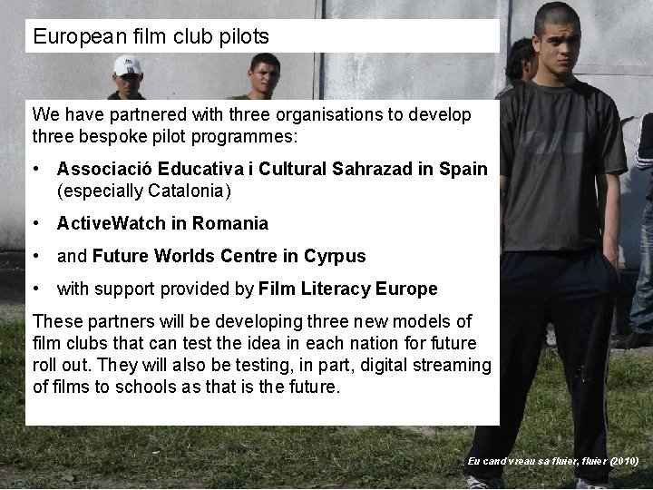 European film club pilots We have partnered with three organisations to develop three bespoke