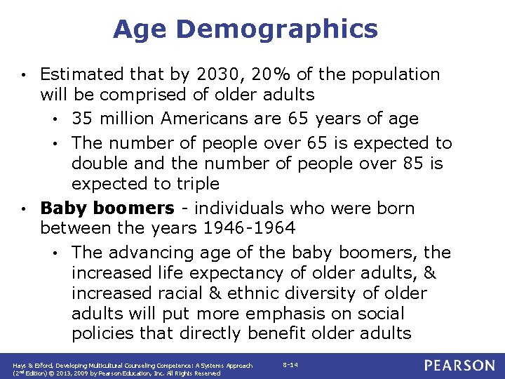 Age Demographics Estimated that by 2030, 20% of the population will be comprised of