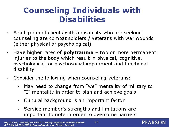 Counseling Individuals with Disabilities • A subgroup of clients with a disability who are