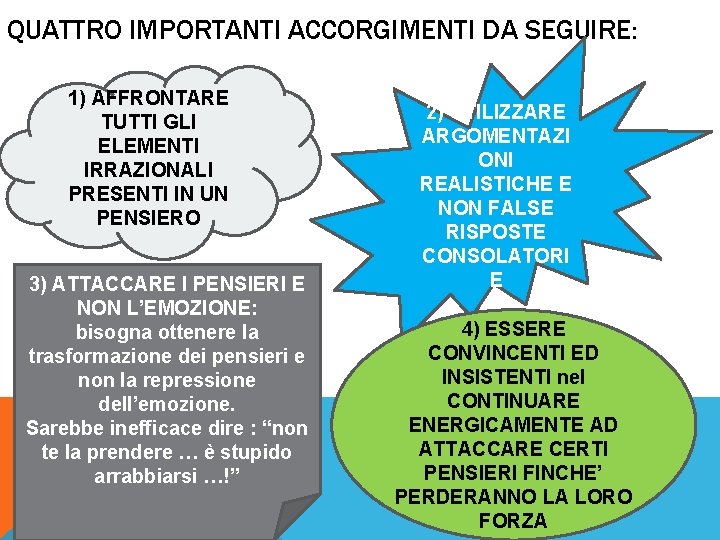 QUATTRO IMPORTANTI ACCORGIMENTI DA SEGUIRE: 1) AFFRONTARE TUTTI GLI ELEMENTI IRRAZIONALI PRESENTI IN UN