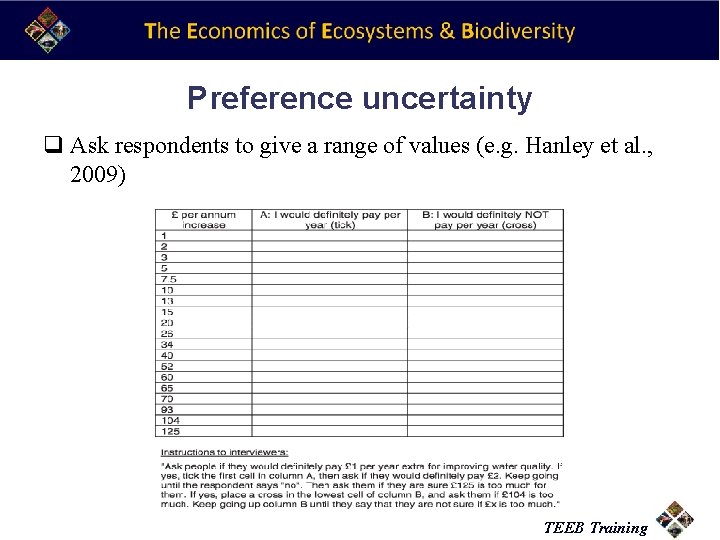 Preference uncertainty q Ask respondents to give a range of values (e. g. Hanley