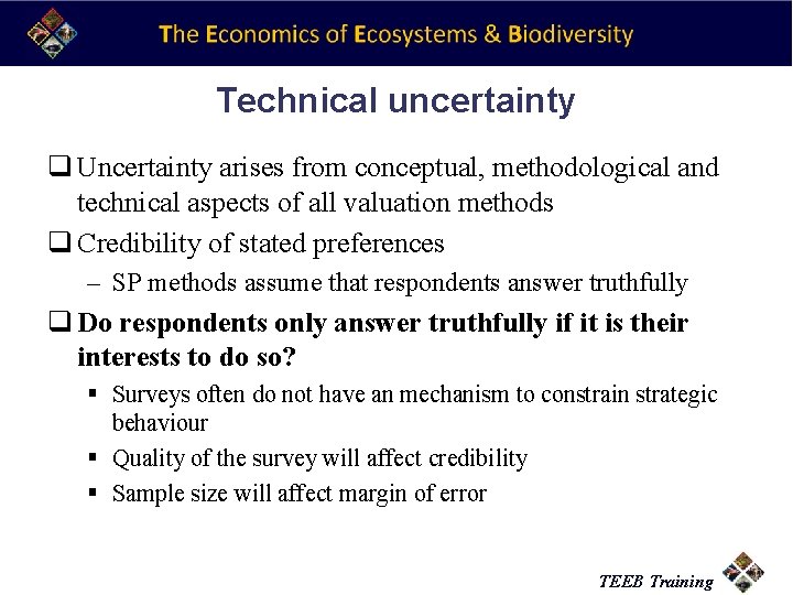 Technical uncertainty q Uncertainty arises from conceptual, methodological and technical aspects of all valuation