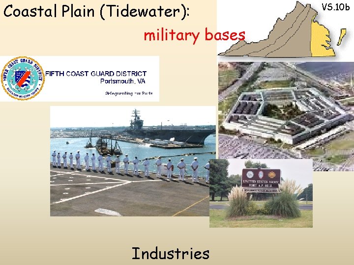 Coastal Plain (Tidewater): military bases Industries VS. 10 b 