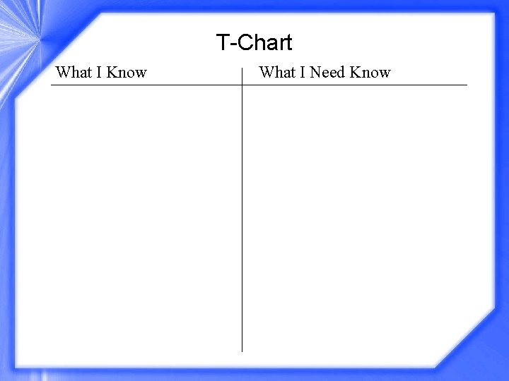 T-Chart What I Know What I Need Know 