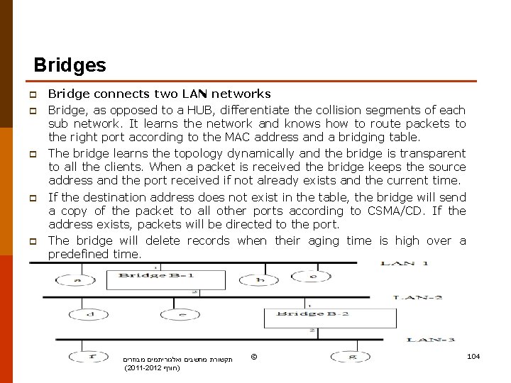 Bridges p p p Bridge connects two LAN networks Bridge, as opposed to a