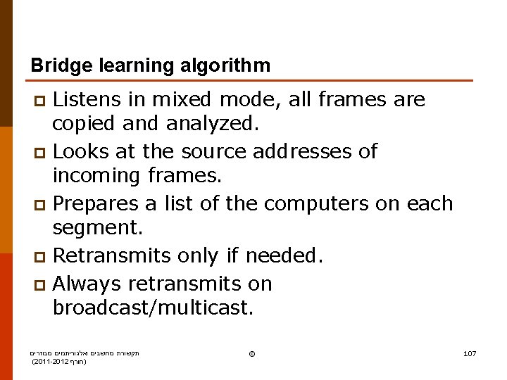Bridge learning algorithm Listens in mixed mode, all frames are copied analyzed. p Looks