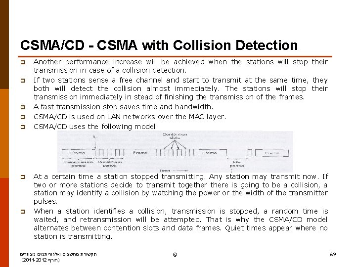 CSMA/CD - CSMA with Collision Detection p p p p Another performance increase will