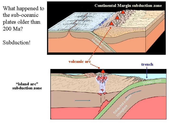 Continental Margin subduction zone What happened to the sub-oceanic plates older than 200 Ma?