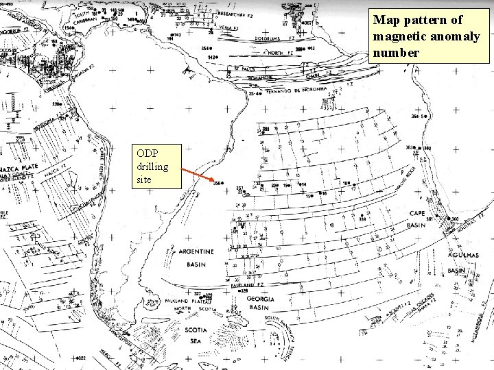 Map pattern of magnetic anomaly number ODP drilling site 