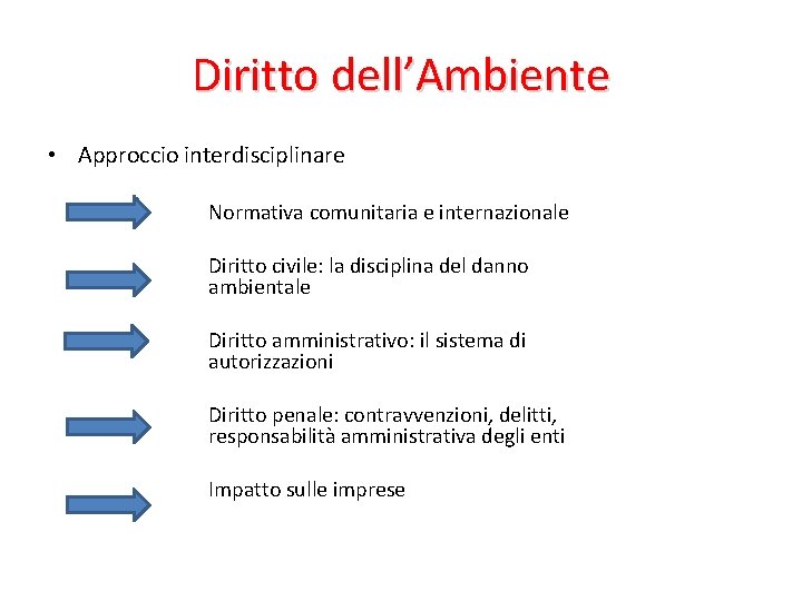 Diritto dell’Ambiente • Approccio interdisciplinare Normativa comunitaria e internazionale Diritto civile: la disciplina del