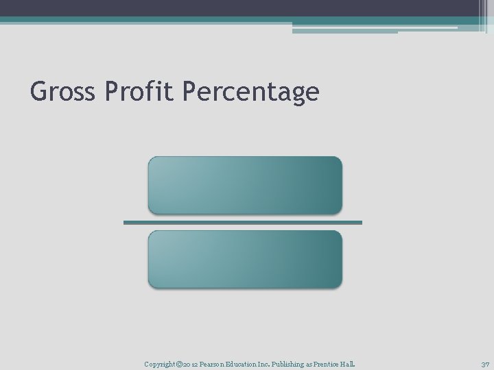 Gross Profit Percentage Copyright © 2012 Pearson Education Inc. Publishing as Prentice Hall. 37