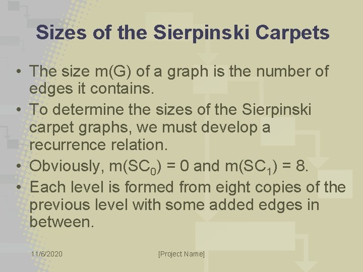 Sizes of the Sierpinski Carpets • The size m(G) of a graph is the