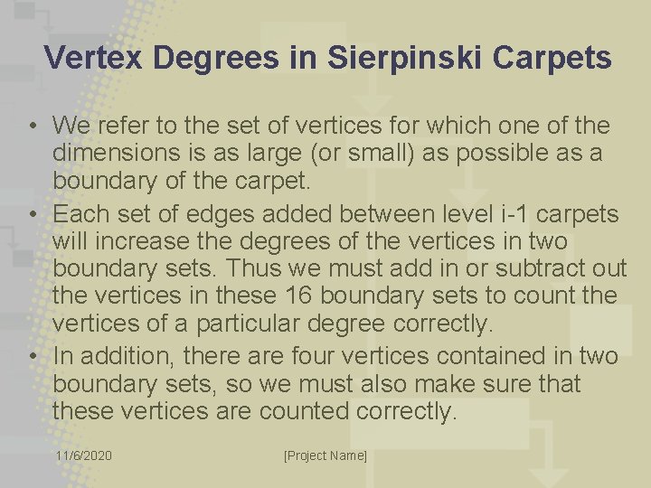 Vertex Degrees in Sierpinski Carpets • We refer to the set of vertices for